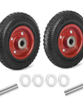 8 Inch Flat Free Solid Rubber Caster Wheel Assemblies For All Terrain Carts And Wagons, Heavy Duty Metal Ball Bearing Wheels Load 1200 Lbs