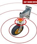 8 Inch Gate Caster Wheels for Metal Swing Gates and Wooden Fences, 360 Degree Swivel, Spring Loaded, heavy duty cap shown from above