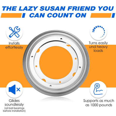 6 Pack 8 Inch Heavy Duty Lazy Susan Turntable Bearings with Steel Ball Bearing Swivel Base, supports up to 1000 pounds