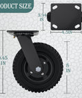 Swivel heavy duty caster wheel, 8 inch*2, 1000lb capacity, black rim, solid rubber, cast iron, outdoor, flat free size measurements