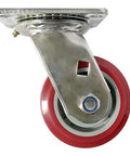 8" inch Caster Wheel 661 Lbs - Stainless steel fork - PU - Top Plate Mount with red wheel.