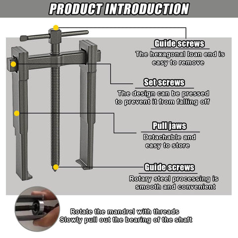 Two Jaw Gear Puller 8 Inch Carbon Steel Bearing Puller And Remover Tool with guide screw, set screw, and pull jaws detail