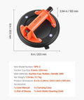 8-Inch Heavy-Duty Vacuum Suction Cup Lifter With ABS Handle, 400 Lb Max Lift Capacity, shown with dimensions and components
