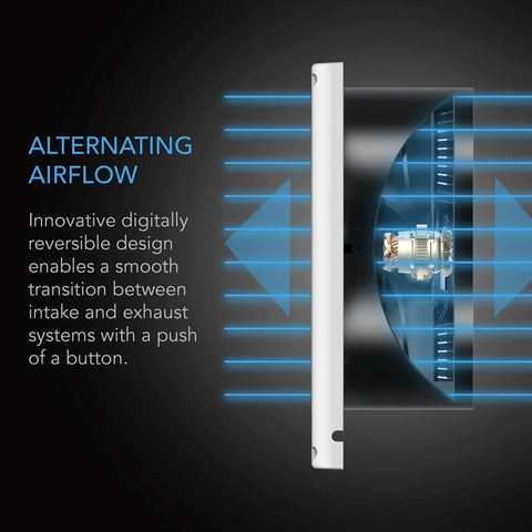 Cross-section view of Room To Room AC Infinity 8 Inch Through The Wall Fan With Reversible Airflow And Temperature Controller Digital 10 Speed Quiet Ventilation highlighting airflow feature