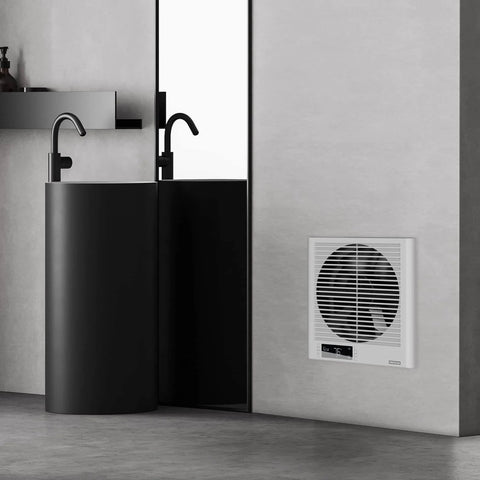 Room To Room AC Infinity 8 Inch Through The Wall Fan With Reversible Airflow And Temperature Controller Digital 10 Speed Quiet Ventilation installed in wall