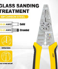 8 Inch Wire Stripper And Crimping Pliers For 10-22 AWG Solid And Stranded Wire with cutting and crimping blades, yellow non-slip grip