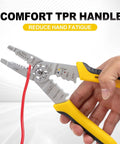 8 Inch Wire Stripper And Crimping Pliers For 10-22 AWG Solid And Stranded Wire, showing comfort TPR handle in use