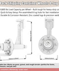 2-Pack Heavy-Duty Shipping Container Wheel Kit With 8 Lug Bolt-On Spindle For Up To 40ft Containers, 15000 Lb Capacity Per Set
