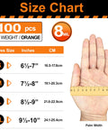 Size chart for 8 Mil Nitrile Disposable Gloves Latex Free With Diamond Texture Tear Resistant, showing glove sizes S to XL.