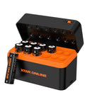 8 Pack High Capacity 3600mWh AA Li-ion Rechargeable Batteries With Charger, shown in black and orange magnetic-sealed charger.