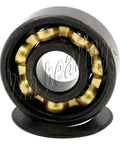 8-Pack 608B-2RS Skateboard Sealed Bearings - Bronze Cage & Black Seals 8x22x7mm front view showing black seals and bronze cage.