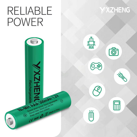 8 Pack AAA NiMH Rechargeable Battery 1.2V 300mAh For Outdoor Solar Lights with device usage icons