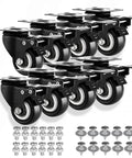 Set Of 8 2 Inch Heavy Duty Industrial Caster Wheels With Brakes And Quiet PU Construction, Double Locking Swivel Casters Black