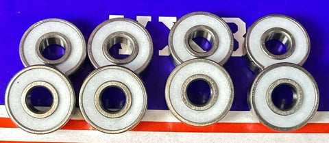 8-Pack Skateboard Ball Bearing Sealed - PTFE Seals in a row, showing 608-2TS bearings with dual PTFE seals.