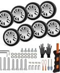 8 Pcs Luggage Wheels Replacement Kit with 2 Inch TPU Rubber Double Row Spinner Wheels and repair tools for suitcase.