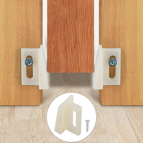 8 Piece Plastic Door Bottom Track Kit With 8 Screws For Sliding Door Track System White N7015 Wheel Fixing Clips shown installed