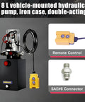 Heavy Duty 8 Quart 12V DC Hydraulic Power Unit Double Acting For Dump Trailers Lift Gates And Truck Hoists With Iron Reservoir