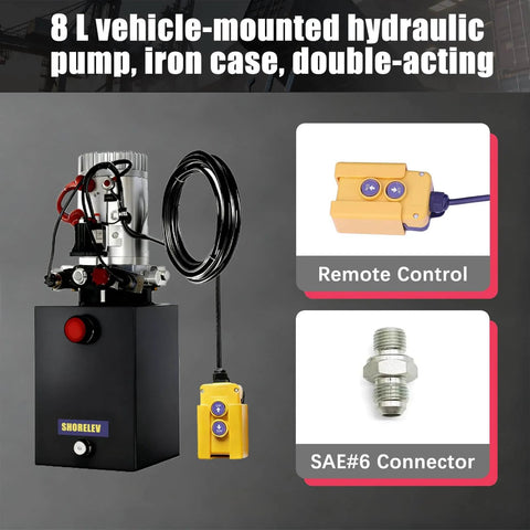 Heavy Duty 8 Quart 12V DC Hydraulic Power Unit Double Acting For Dump Trailers Lift Gates And Truck Hoists With Iron Reservoir