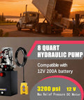 Heavy Duty 8 Quart 12V DC Hydraulic Power Unit with iron reservoir for dump trailers and lift gates, 3200 PSI, SHORELEV Compatible