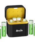 8 Slot Rechargeable Battery Charger Kit With 4 AA And 4 AAA Li Batteries shown with charger and batteries