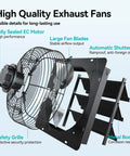Shutter Exhaust Fan With Remote Control For Garage Shop Greenhouse Attic, 1250 CFM, wall-mounted, 8 speed EC motor, features