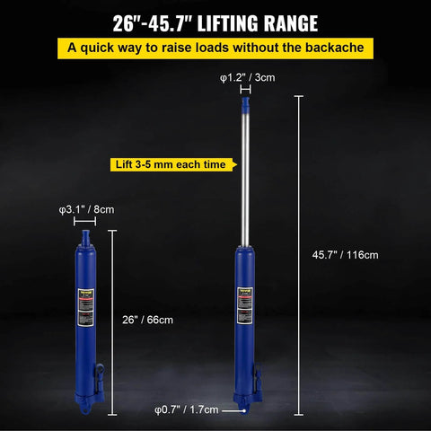 Beefy 8 Ton Hydraulic Long Ram Jack With Single Piston Pump And Clevis Base For Garage And Shop Cranes 26 to 46 Inch Lift Range Blue