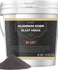 80 Grit Aluminum Oxide Blast Media in an 8 lb bucket with visible black granular media pile in front