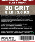 80 Grit Aluminum Oxide Blasting Media 8 lb Bag for Dry and Wet Blasting use label with product details