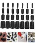 80 Pack Flexible Bolt Caps And Thread Protector End Caps for metal tubing, showing black rubber caps in various sizes for versatile applications.