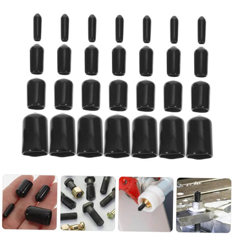 80 Pack Flexible Bolt Caps And Thread Protector End Caps for metal tubing, showing black rubber caps in various sizes for versatile applications.