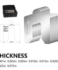 80 Piece 2 By 2 Inch Shim Stock Set With Storage Box, 304 Stainless Steel Slotted Shims for Leveling and Machining, eight thicknesses.