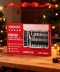 80-Piece Premium Magnetic Impact Nut Driver Set Metric And SAE With Socket Adapters, Bit Holder, Wing Nut Driver, Universal Sockets box on table