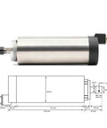 CNC Air Cooled Spindle Motor 800W ER11 with 65mm shaft and 4 bearings, showing dimensions and metal housing for milling and engraving