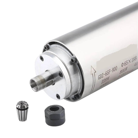 Air Cooled Spindle Motor 800W 220V 380V Milling Spindle With ER11 Collet 65 By 188mm, front view showing components