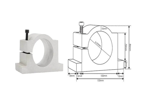 800W ER11 CNC Spindle Motor With Air Cooling, 65mm Mount, diagram and front view of four bearing bracket