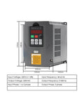 1.5kW VFD inverter for 800W ER11 CNC Spindle Motor With Air Cooling, 65mm Mount, front view with dimensions and specifications