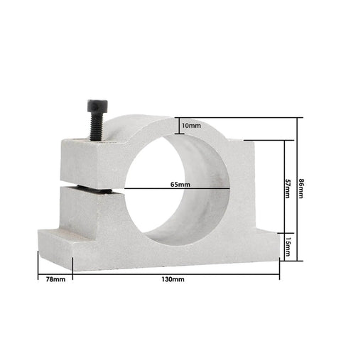 65mm mount bracket for 800W ER11 CNC Spindle Motor, features dimensions, aluminum construction, four bearing beast workhorse use