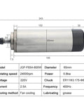 Diagram of 800W CNC Spindle For Hobbyists And Pros, 220V And 380V Circular Air Cooled ER11 65mm with dimensions and specifications.