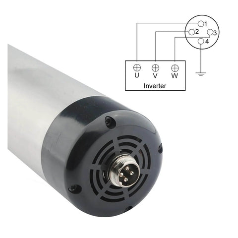 800W CNC Spindle for Hobbyists and Pros, 220V and 380V, showing electrical diagram and spindle connector.