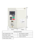 Front view of 1.5kW VFD inverter with dimensions, part of 800W ER11 Air Cooled Spindle Motor Kit for CNC routers and milling machines.