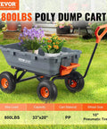 800 lb Poly Dump Garden Cart Heavy Duty Yard Dump Wagon with plants, steel frame, 4 wheels, quick release, and rotating handle