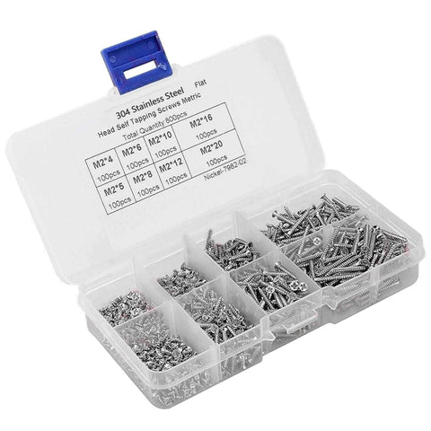 800 Pieces M2 Self Tapping Screws Set In Carbon Steel Nickel Plated Cross Countersunk Head Assorted Fasteners In Resealable Box