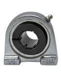 Front view of 20mm Nickel-Plated Tapped Pillow Block Bearing, Single Unit, Accu-Loc UEPA204NP, Sealed Ball Insert, Concentric Locking Collar.