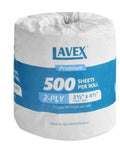 Lavex Premium 2-ply white toilet paper roll, 500 sheets per roll, 3.5 in x 4.5 in sheet size
