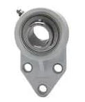 Front view of 20mm Stainless Set Screw Support with White 3-Bolt Plastic Flange Housing, suitable for linear slide units and shaft mounting.