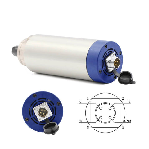 80mm 1.5kW ER16 Air Cooled CNC Spindle With Beefy Four P4 Bearings, 0.01mm Runout, Aluminum Housing, 220V, wiring diagram included.