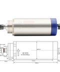 80mm 1.5kW ER16 Air Cooled CNC Spindle With Beefy Four P4 Bearings, 0.01mm Runout, Aluminum Housing, diagram and dimensions shown