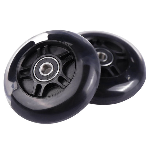 Close-up of 80mm Light Up Scooter Rear Wheels 2 Pack with Bearings Polyurethane LED Inline Skate Replacement Wheels Black