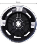 80mm Light Up Scooter Rear Wheels 2 Pack with Bearings Polyurethane LED Inline Skate Replacement Wheels Black close-up