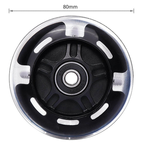 80mm Light Up Scooter Rear Wheels 2 Pack with Bearings Polyurethane LED Inline Skate Replacement Wheels Black close-up